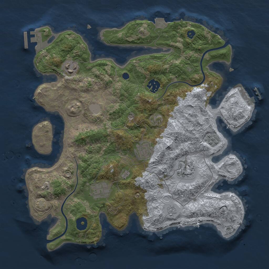 Rust Map: Procedural Map, Size: 3250, Seed: 1096222360, 12 Monuments