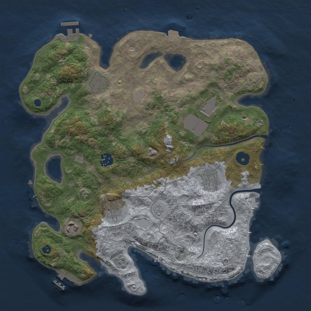 Rust Map: Procedural Map, Size: 3500, Seed: 377916221, 13 Monuments