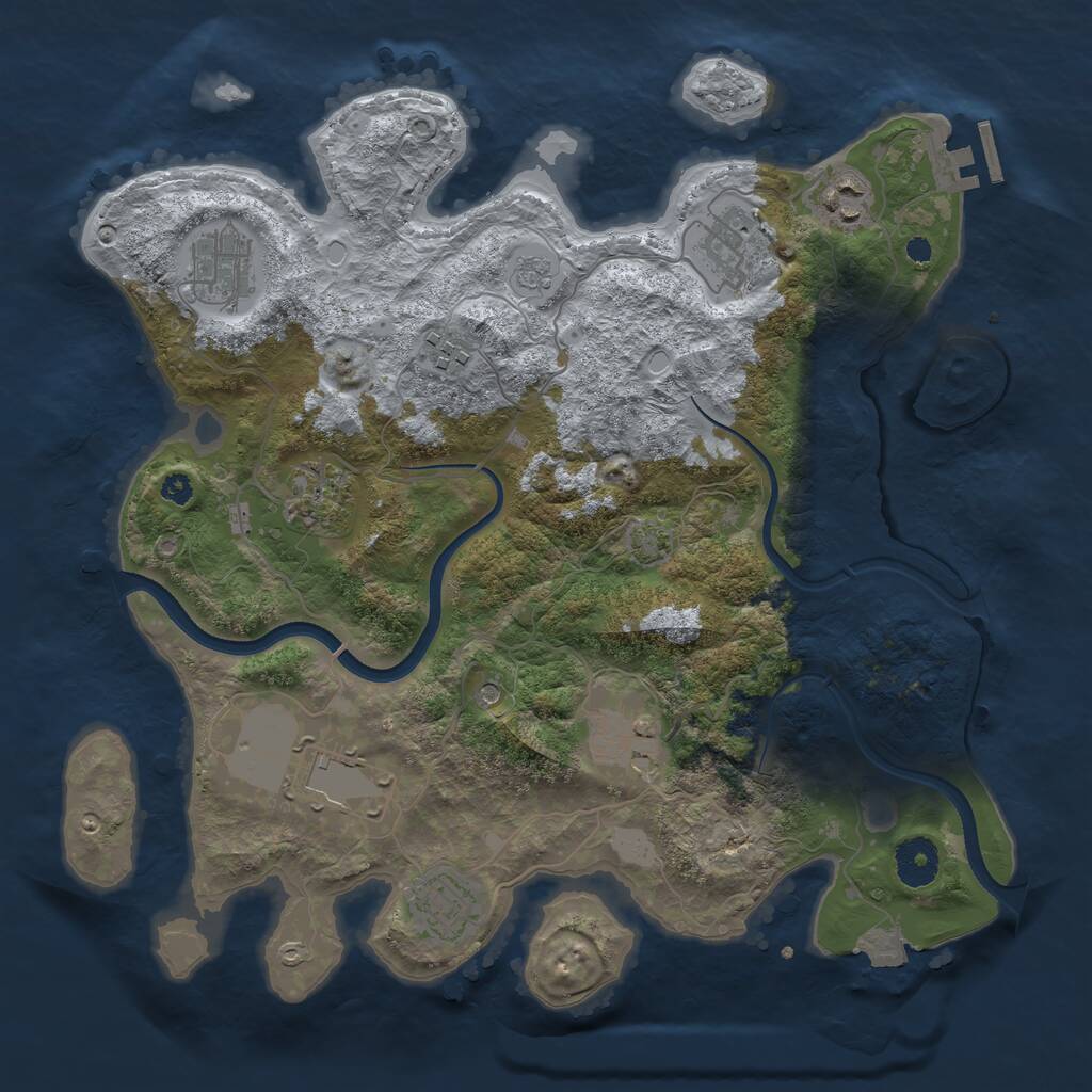 Rust Map: Procedural Map, Size: 3500, Seed: 345260542, 13 Monuments