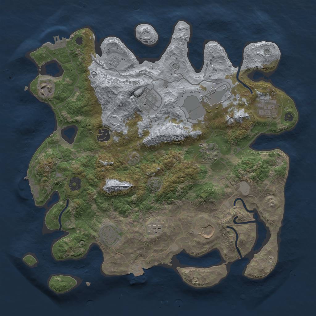 Rust Map: Procedural Map, Size: 3500, Seed: 751729094, 17 Monuments