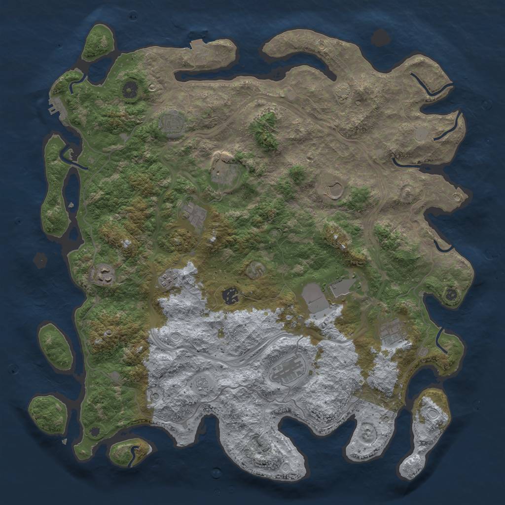 Rust Map: Procedural Map, Size: 4500, Seed: 1042947707, 17 Monuments