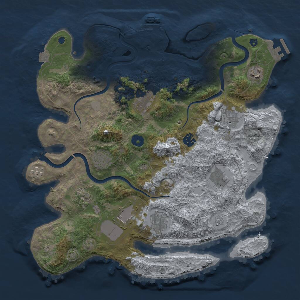 Rust Map: Procedural Map, Size: 3650, Seed: 76607008, 16 Monuments