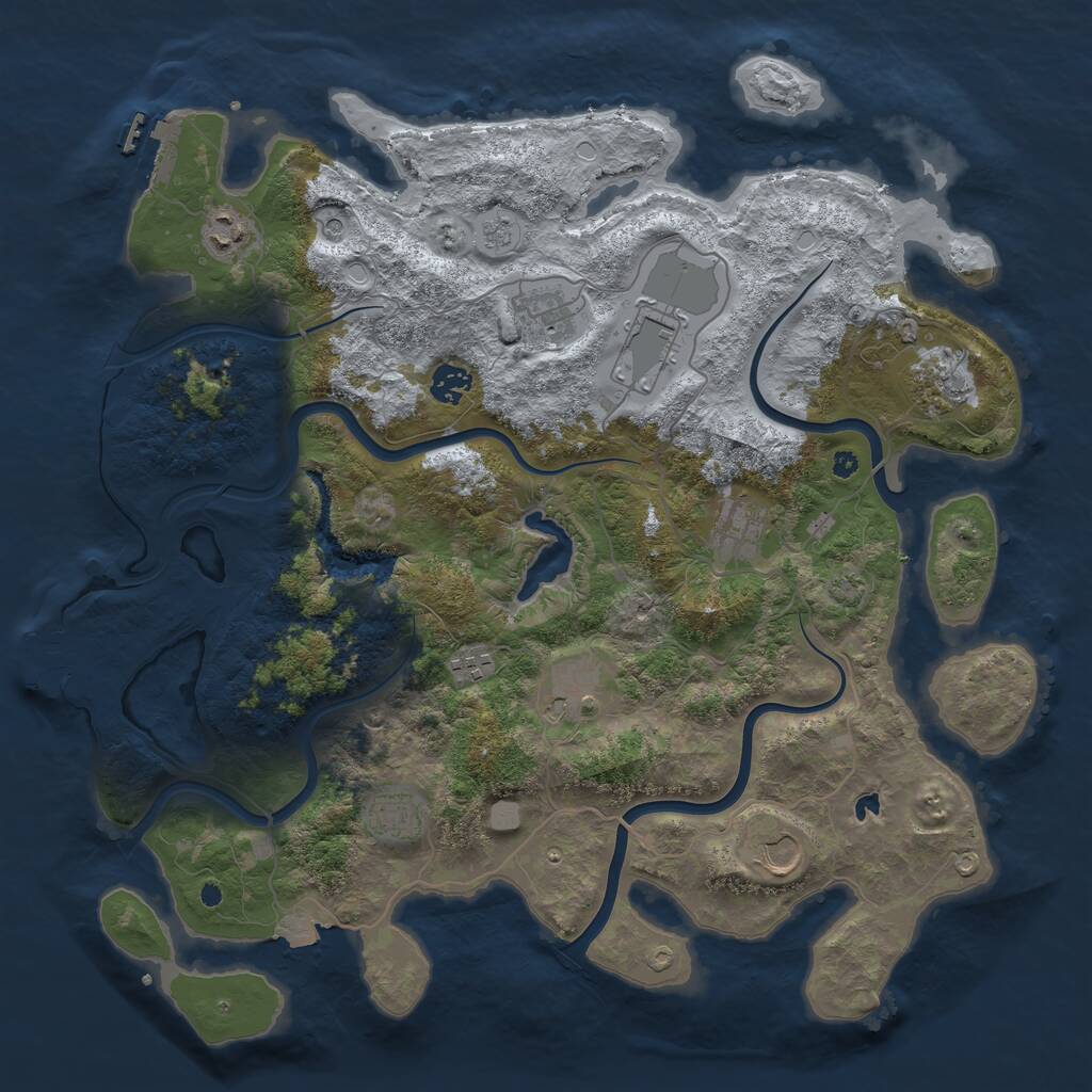 Rust Map: Procedural Map, Size: 4096, Seed: 10000, 16 Monuments