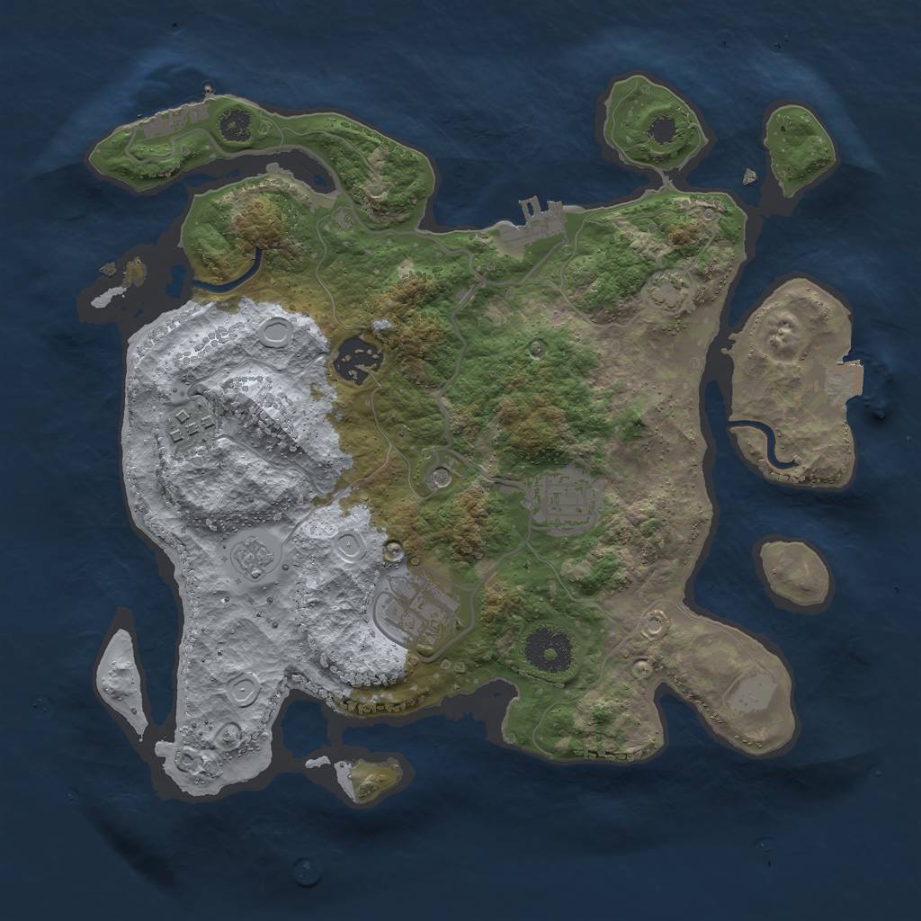 Rust Map: Procedural Map, Size: 3000, Seed: 1908561, 12 Monuments