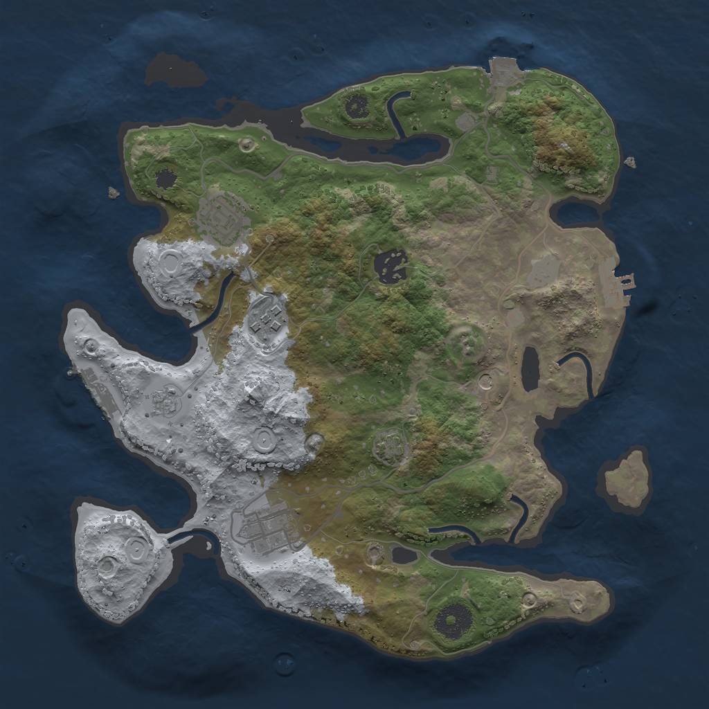 Rust Map: Procedural Map, Size: 3000, Seed: 2019012346, 12 Monuments