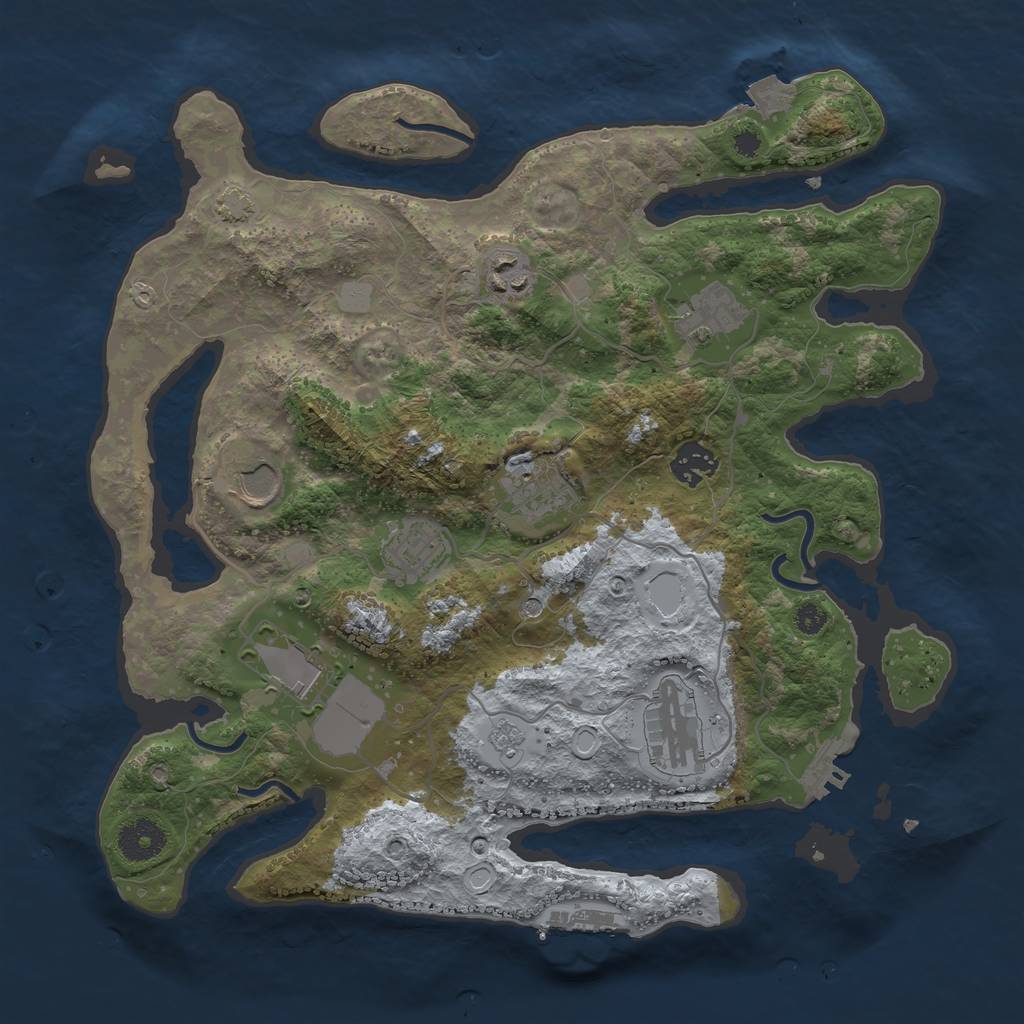 Rust Map: Procedural Map, Size: 3500, Seed: 1007010042, 16 Monuments