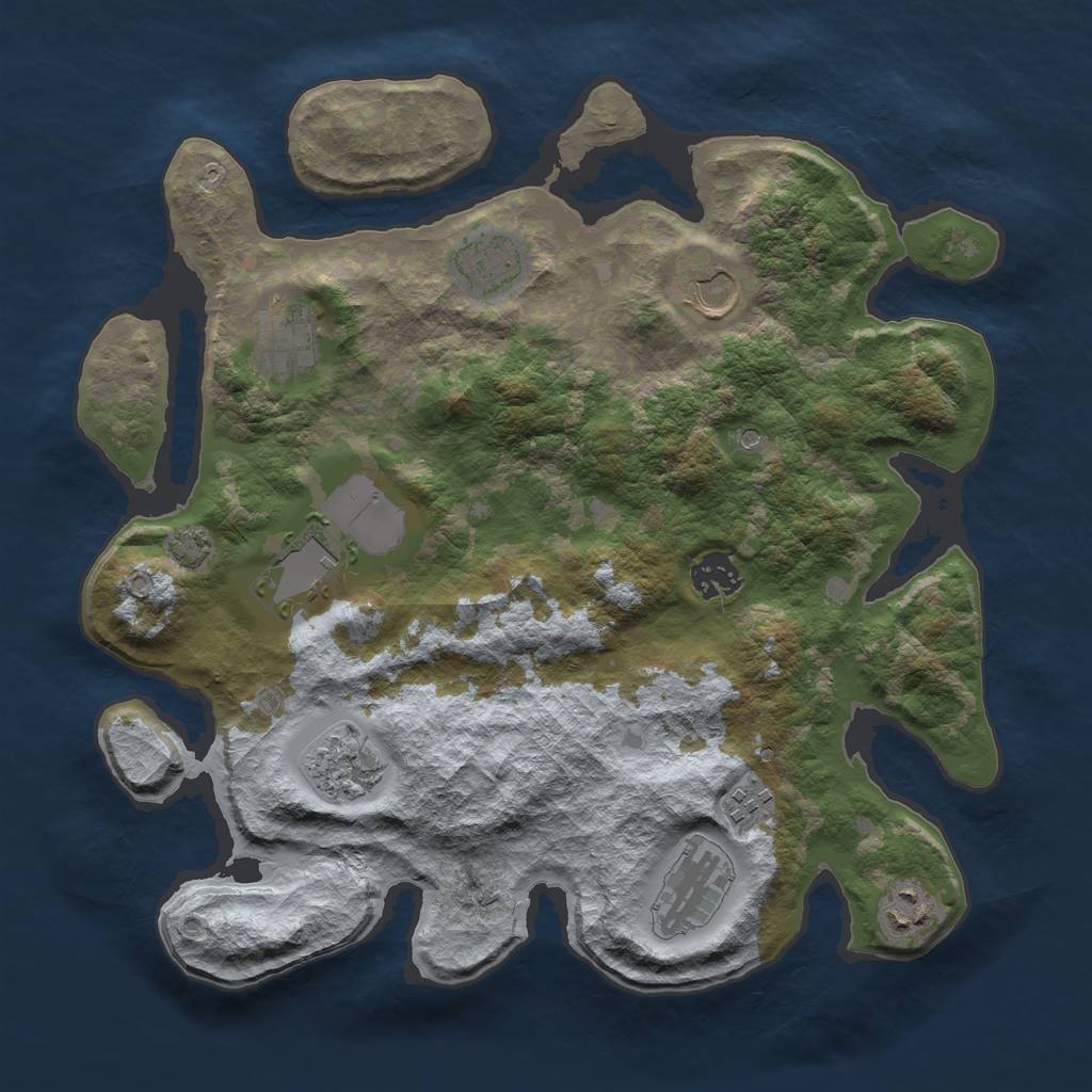 Rust Map: Barren, Size: 3500, Seed: 514424982, 13 Monuments