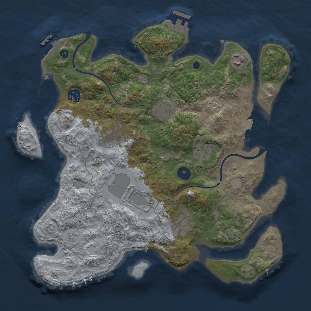 Rust Map: Procedural Map, Size: 3500, Seed: 2135079337, 14 Monuments