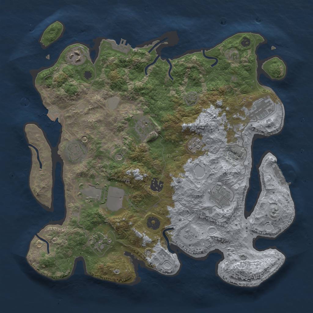 Rust Map: Procedural Map, Size: 3500, Seed: 3321, 17 Monuments