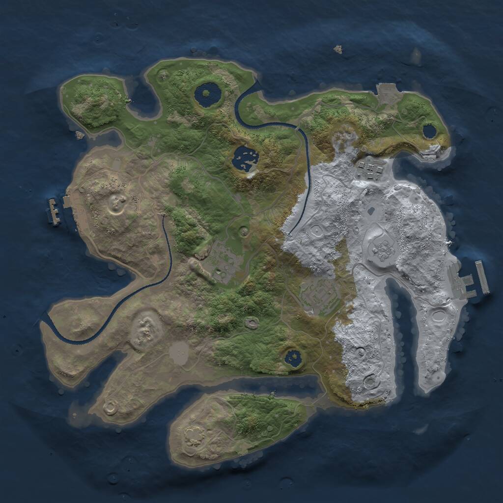 Rust Map: Procedural Map, Size: 3000, Seed: 1036791044, 9 Monuments