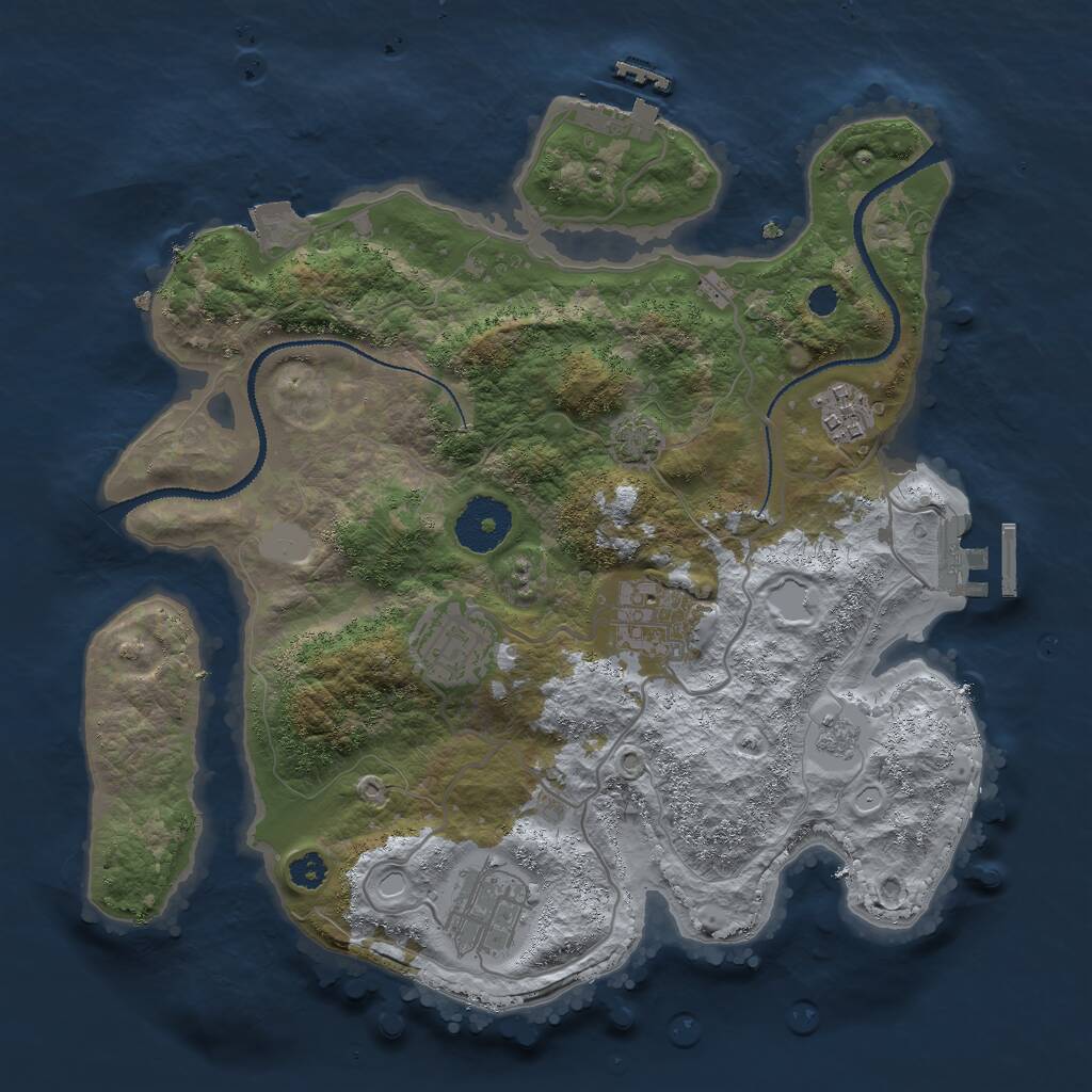 Rust Map: Procedural Map, Size: 3000, Seed: 2070858558, 9 Monuments