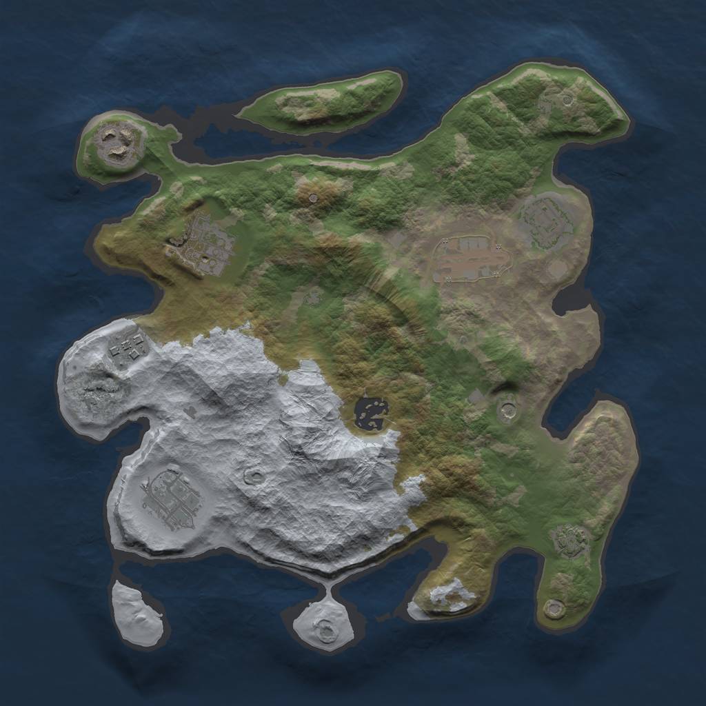 Rust Map: Barren, Size: 3000, Seed: 155408670, 11 Monuments