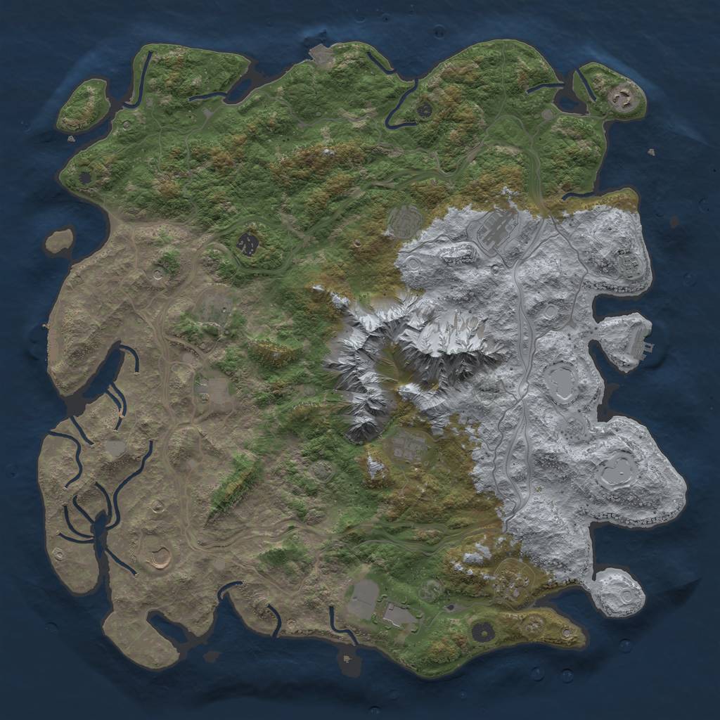 Rust Map: Procedural Map, Size: 5000, Seed: 629, 19 Monuments