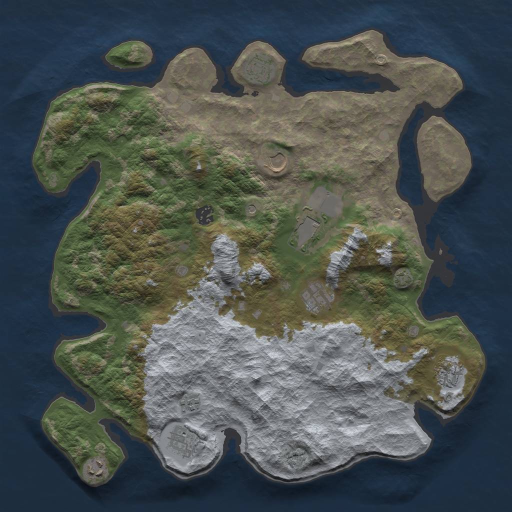 Rust Map: Barren, Size: 4000, Seed: 648254, 13 Monuments