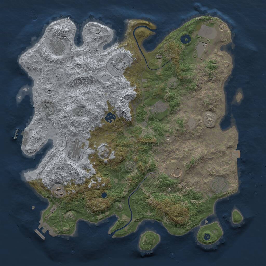 Rust Map: Procedural Map, Size: 3999, Seed: 781702373, 16 Monuments