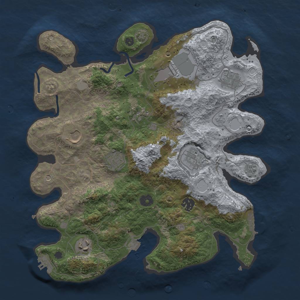 Rust Map: Procedural Map, Size: 3500, Seed: 1370347065, 17 Monuments