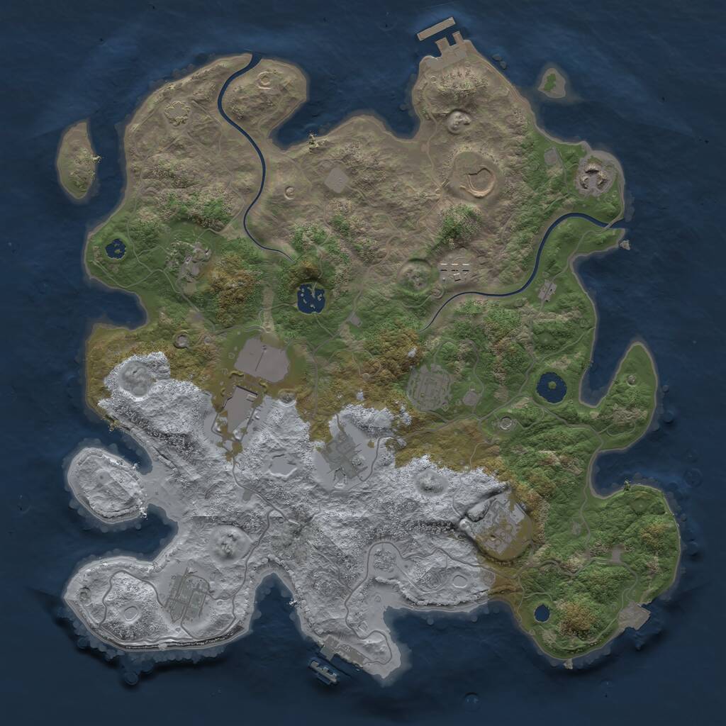Rust Map: Procedural Map, Size: 3700, Seed: 2082978811, 16 Monuments