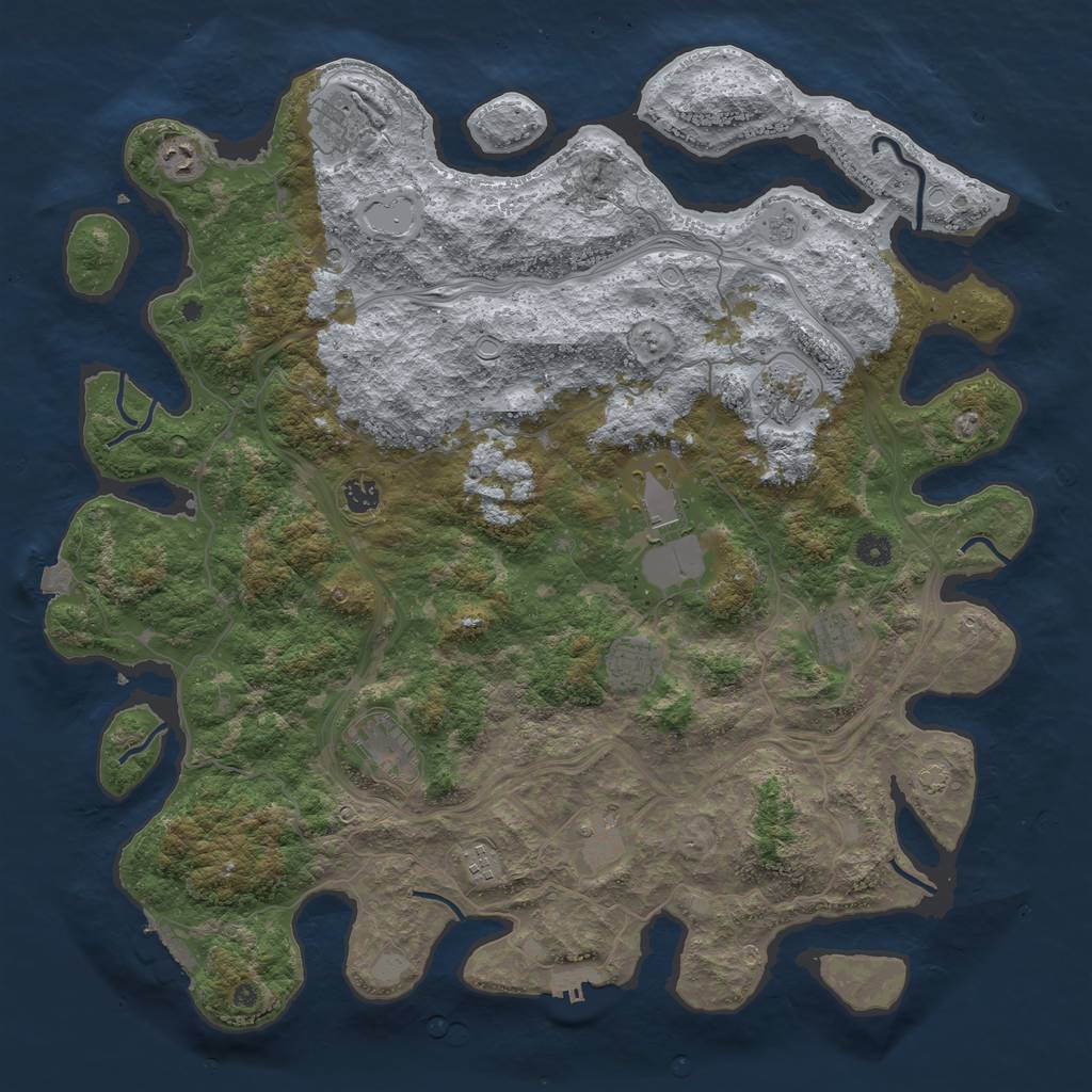 Rust Map: Procedural Map, Size: 4666, Seed: 1, 18 Monuments