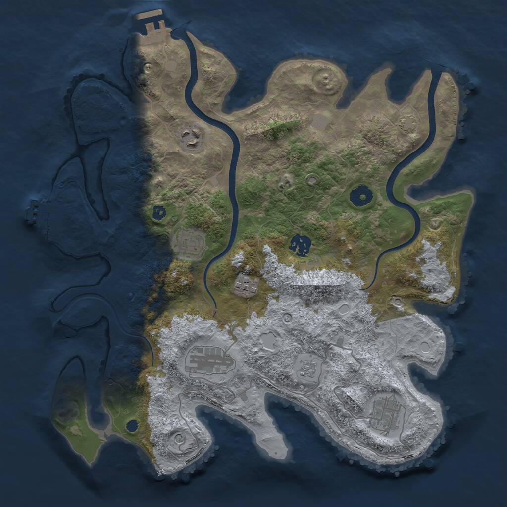 Rust Map: Procedural Map, Size: 3493, Seed: 412541774, 12 Monuments