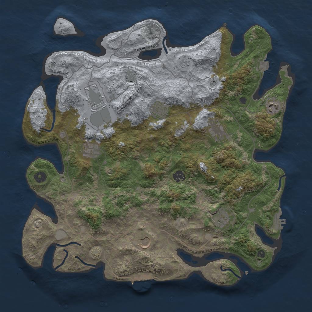 Rust Map: Procedural Map, Size: 4000, Seed: 843897997, 17 Monuments
