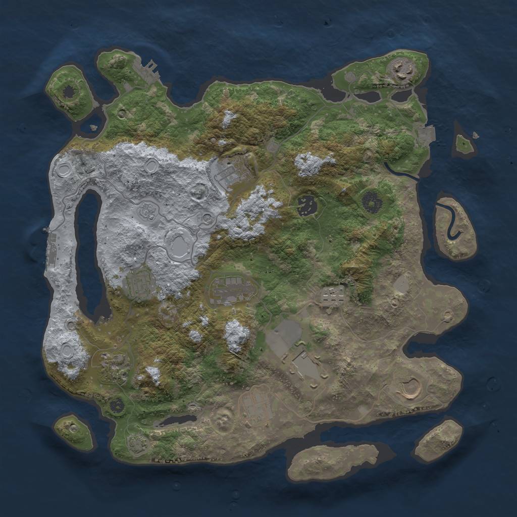 Rust Map: Procedural Map, Size: 3700, Seed: 549842521, 18 Monuments