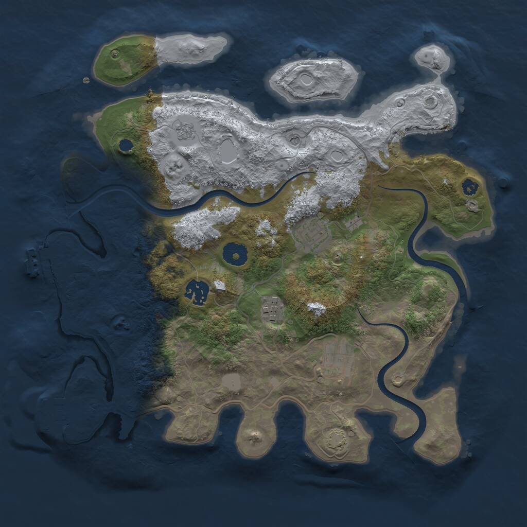 Rust Map: Procedural Map, Size: 3250, Seed: 1466069457, 10 Monuments