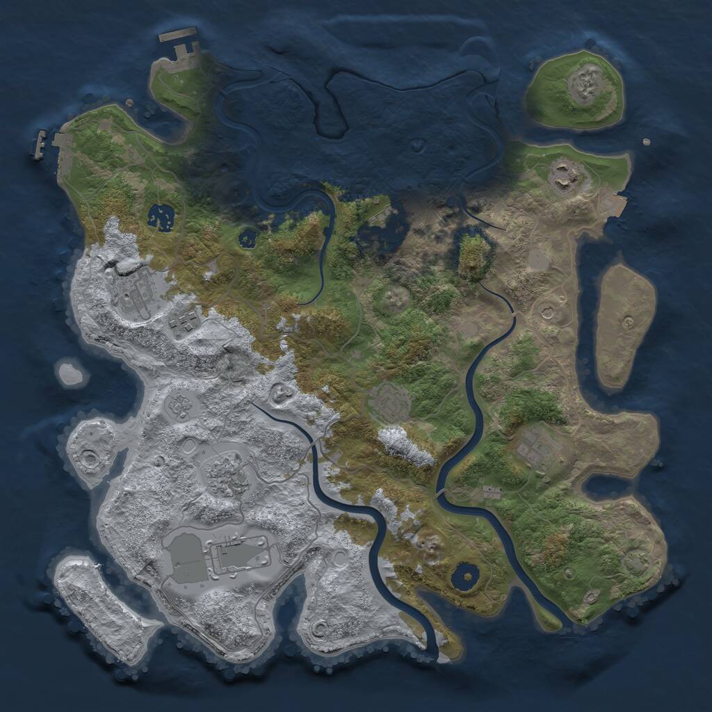 Rust Map: Procedural Map, Size: 3800, Seed: 737367446, 15 Monuments