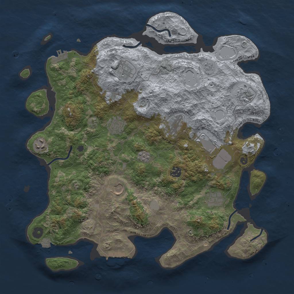 Rust Map: Procedural Map, Size: 3950, Seed: 2082292227, 18 Monuments