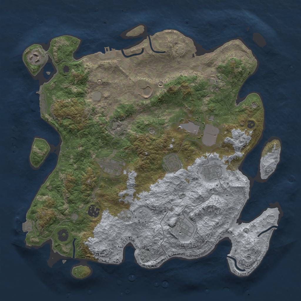 Rust Map: Procedural Map, Size: 3800, Seed: 27151677, 18 Monuments