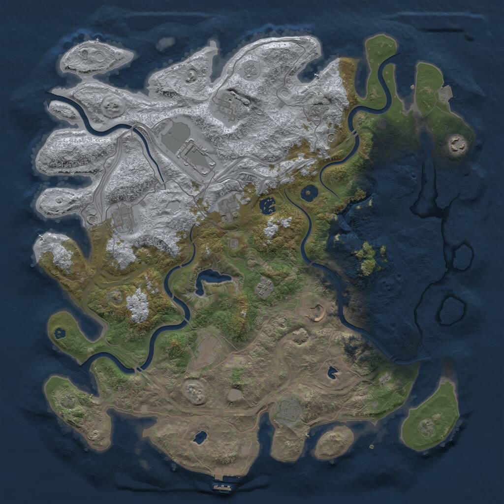 Rust Map: Procedural Map, Size: 4500, Seed: 1332231521, 16 Monuments