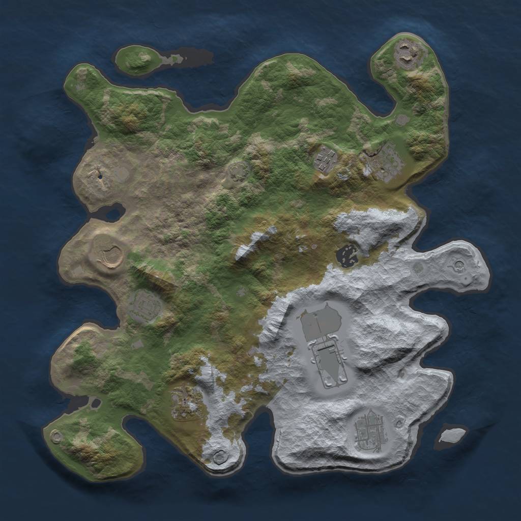 Rust Map: Barren, Size: 3500, Seed: 53553, 13 Monuments