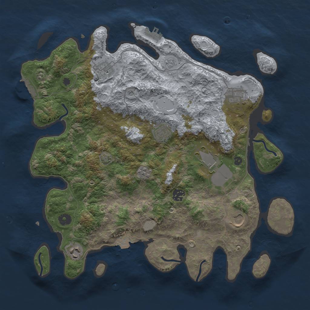 Rust Map: Procedural Map, Size: 3750, Seed: 736778495, 16 Monuments