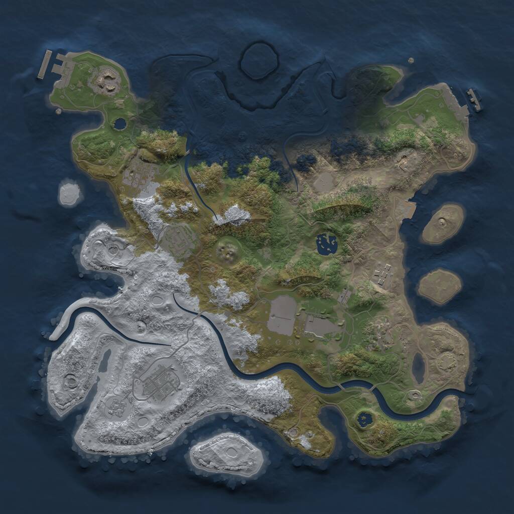 Rust Map: Procedural Map, Size: 3500, Seed: 33171952, 14 Monuments