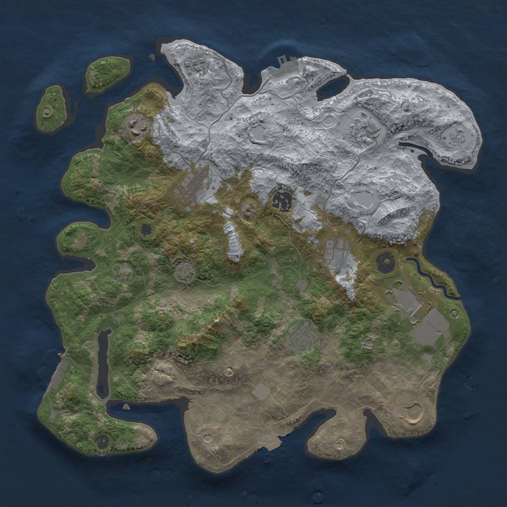 Rust Map: Procedural Map, Size: 3700, Seed: 2001834042, 17 Monuments