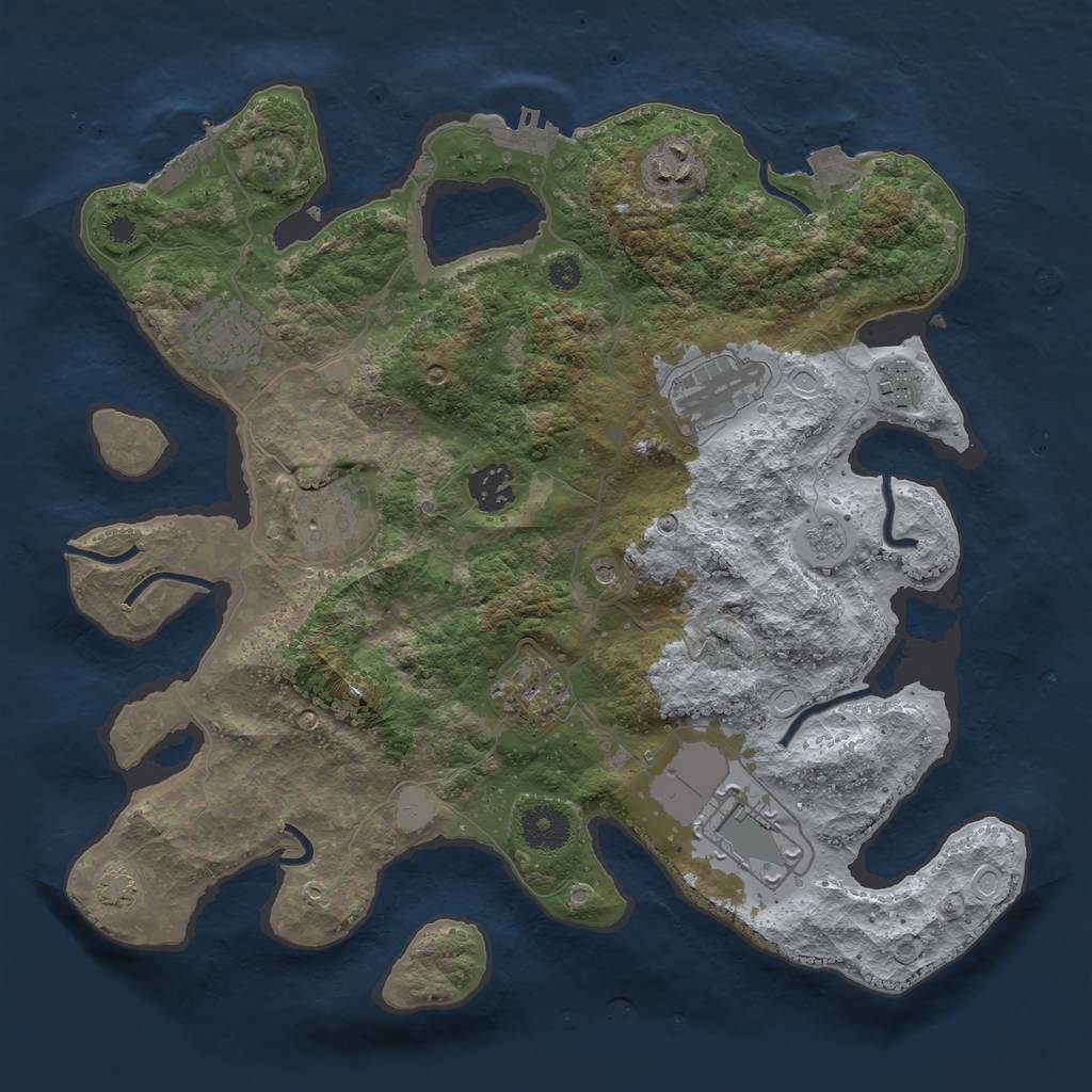 Rust Map: Procedural Map, Size: 3500, Seed: 128867160, 16 Monuments