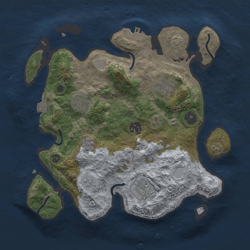 Rust Map: Procedural Map, Size: 3000, Seed: 74896, 11 Monuments