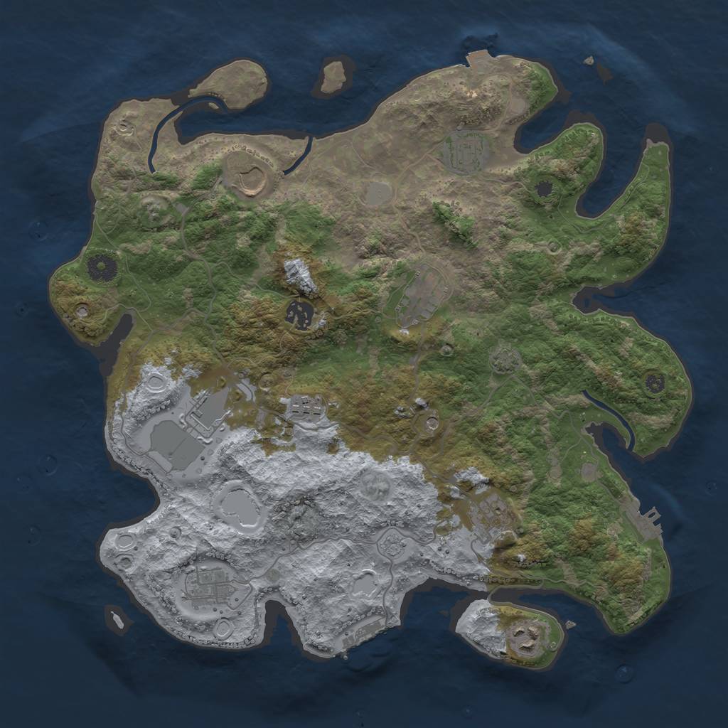 Rust Map: Procedural Map, Size: 3750, Seed: 45148024, 17 Monuments