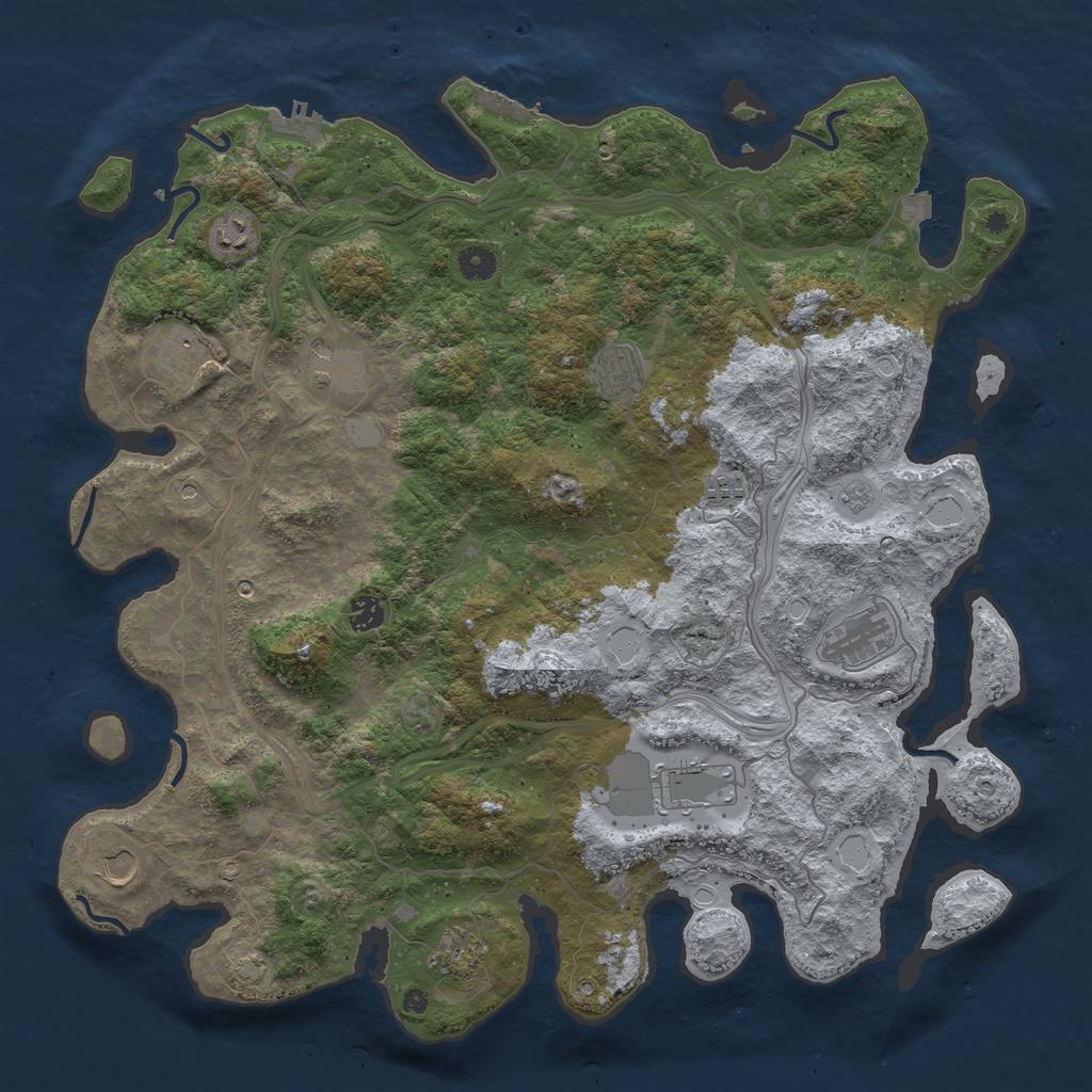 Rust Map: Procedural Map, Size: 4500, Seed: 1029380092, 18 Monuments