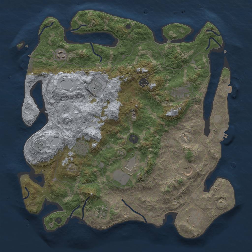 Rust Map: Procedural Map, Size: 4050, Seed: 1038410645, 18 Monuments