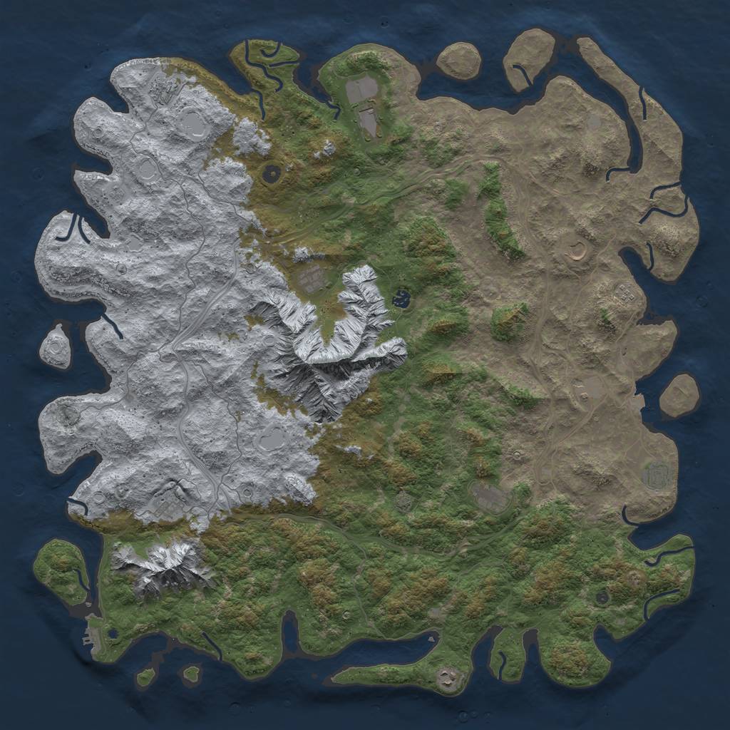 Rust Map: Procedural Map, Size: 6000, Seed: 853727346, 18 Monuments