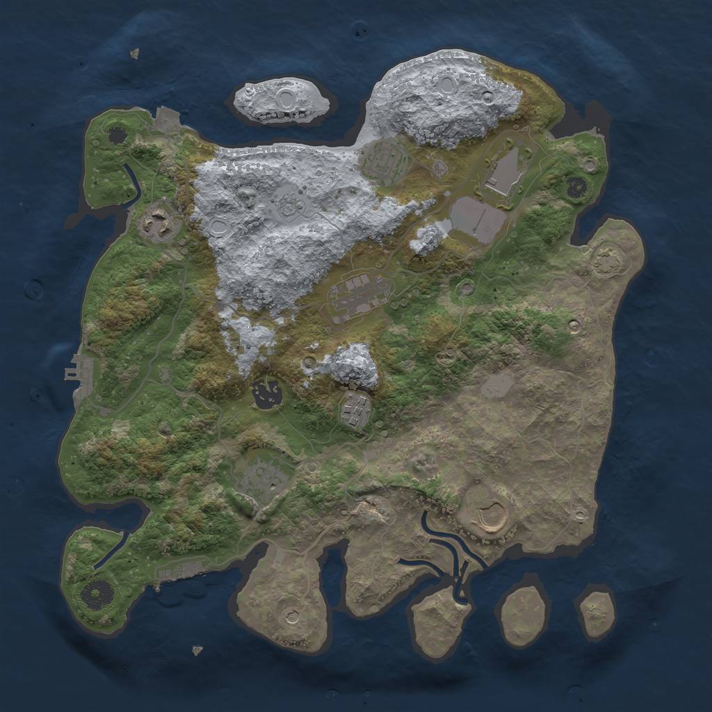 Rust Map: Procedural Map, Size: 3500, Seed: 74111283, 16 Monuments