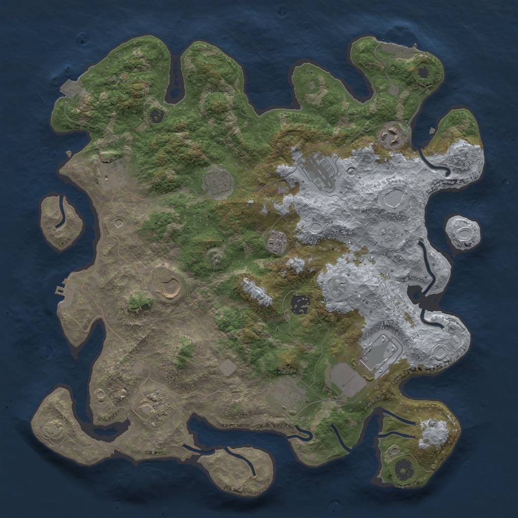 Rust Map: Procedural Map, Size: 3850, Seed: 227765424, 18 Monuments