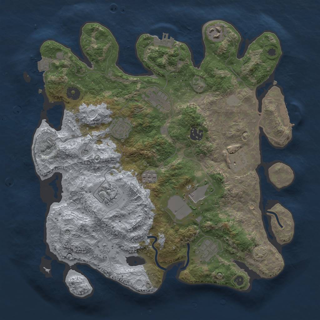 Rust Map: Procedural Map, Size: 3500, Seed: 410041529, 17 Monuments