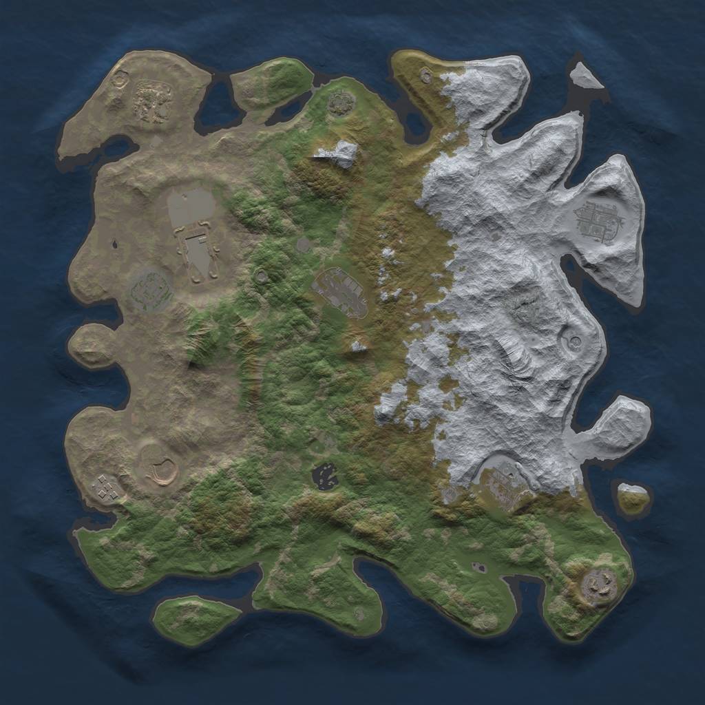 Rust Map: Barren, Size: 3950, Seed: 94822576, 14 Monuments
