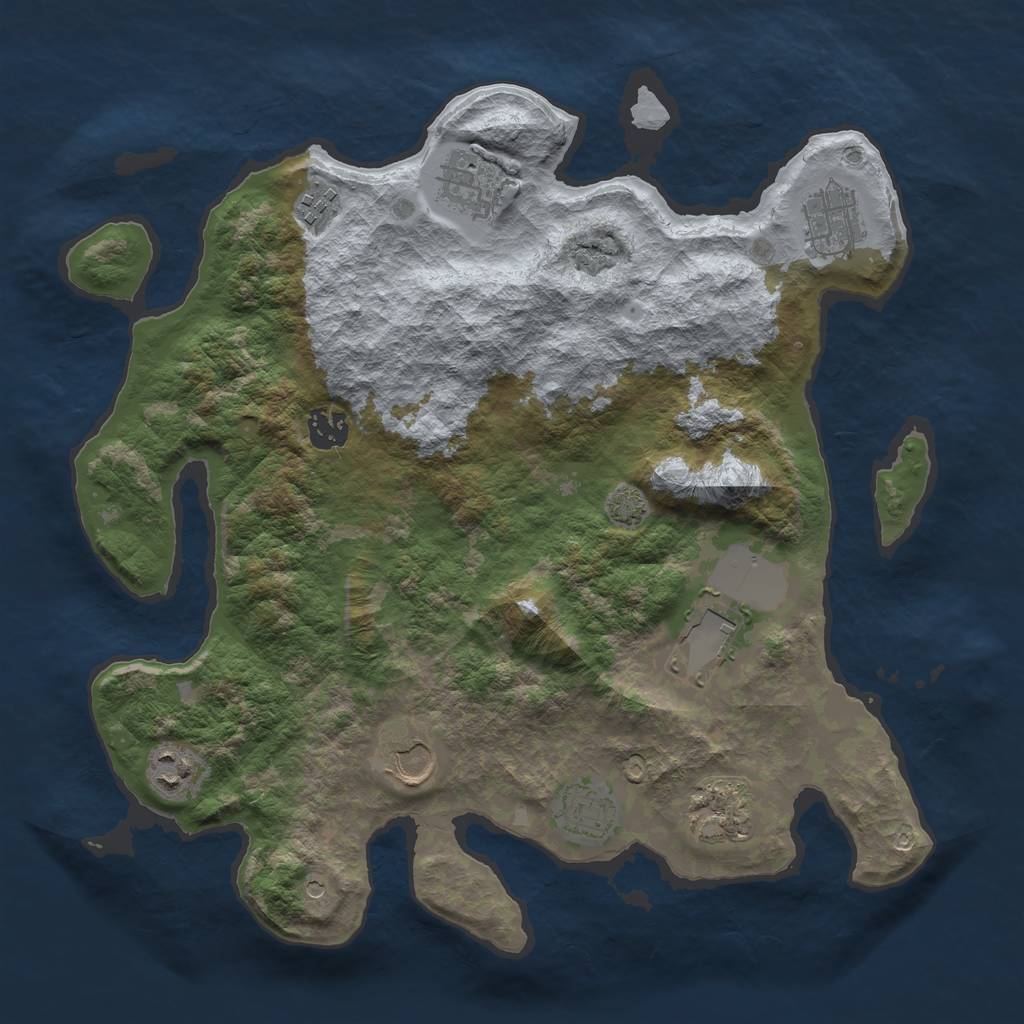 Rust Map: Barren, Size: 3650, Seed: 43112758, 13 Monuments