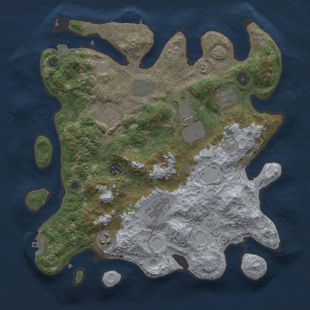 Rust Map: Procedural Map, Size: 3500, Seed: 69334413, 16 Monuments
