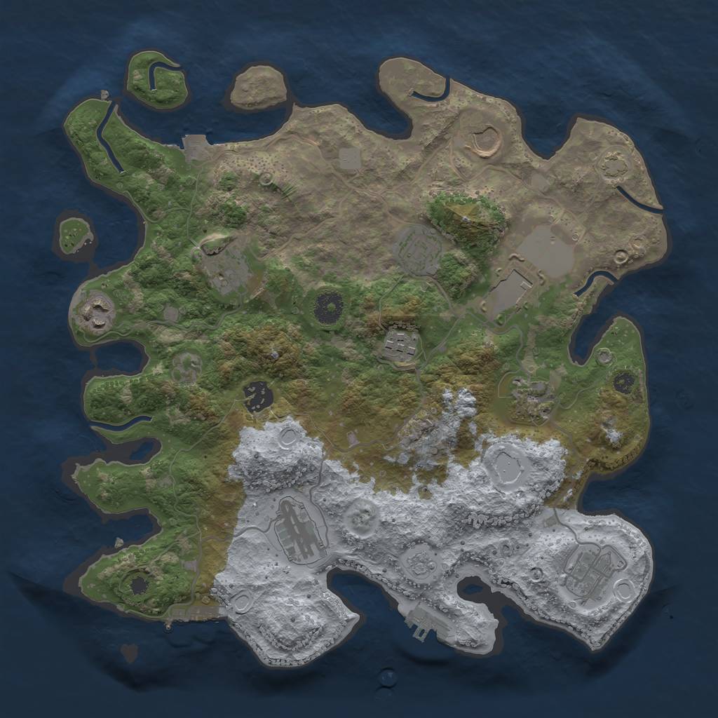 Rust Map: Procedural Map, Size: 3500, Seed: 550736285, 17 Monuments