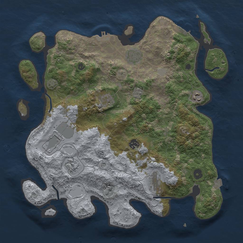 Rust Map: Procedural Map, Size: 3750, Seed: 1216552390, 16 Monuments