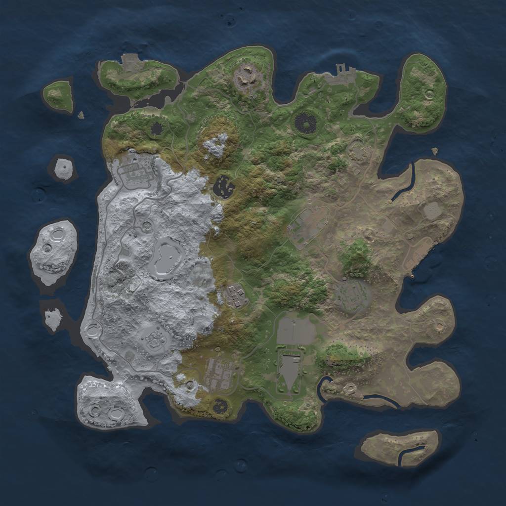 Rust Map: Procedural Map, Size: 3500, Seed: 748119245, 16 Monuments