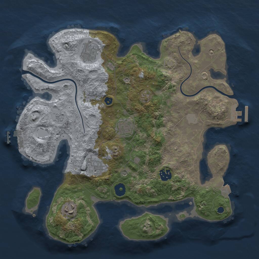 Rust Map: Procedural Map, Size: 3250, Seed: 2138618009, 11 Monuments